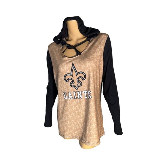 NFL Team Apparel Other - NFL New Orleans Saints Hoodie Sleepwear Shirt Women's Lg Black & Tan Long Sleeve